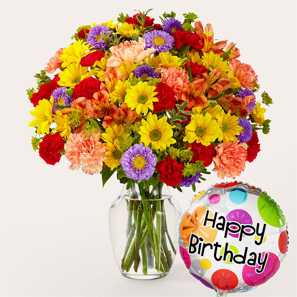Kaleidoscope Bouquet with Birthday Balloon – King Soopers, Denver CO