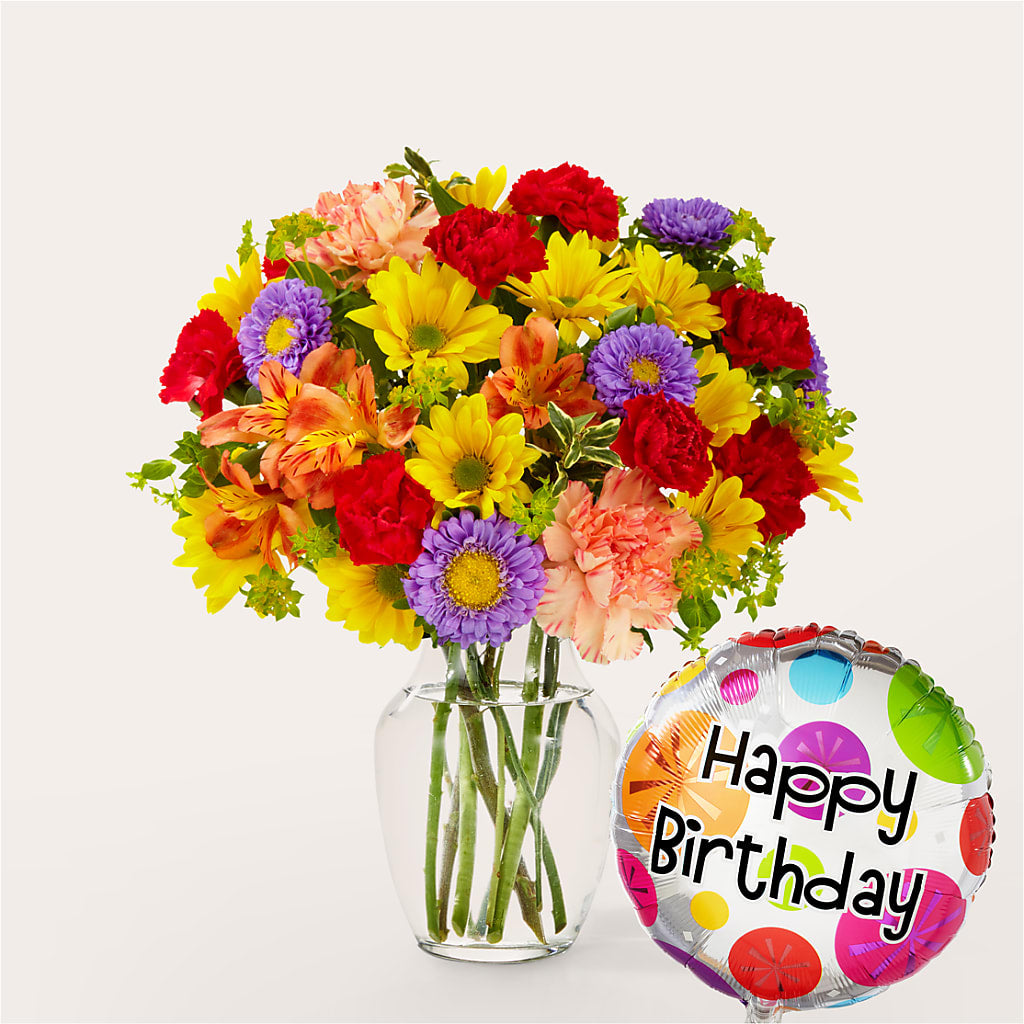 Kaleidoscope Bouquet with Birthday Balloon – King Soopers, Denver CO